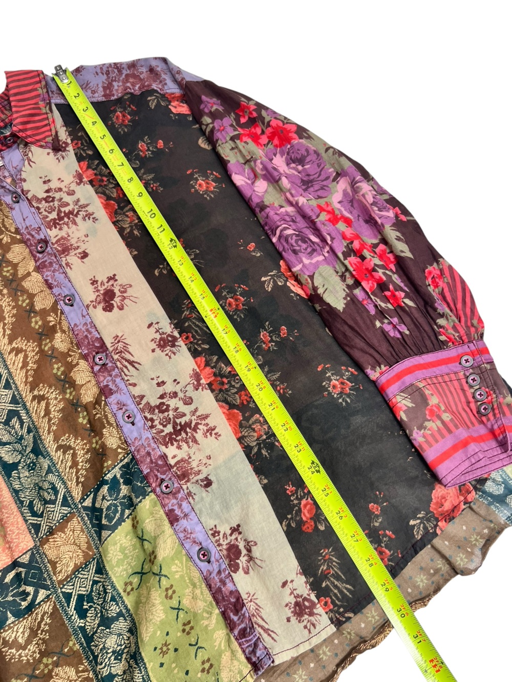 Free People Flower Patch Mixed Media Patchwork Button Down Floral Top Blouse XL - Picture 8 of 11